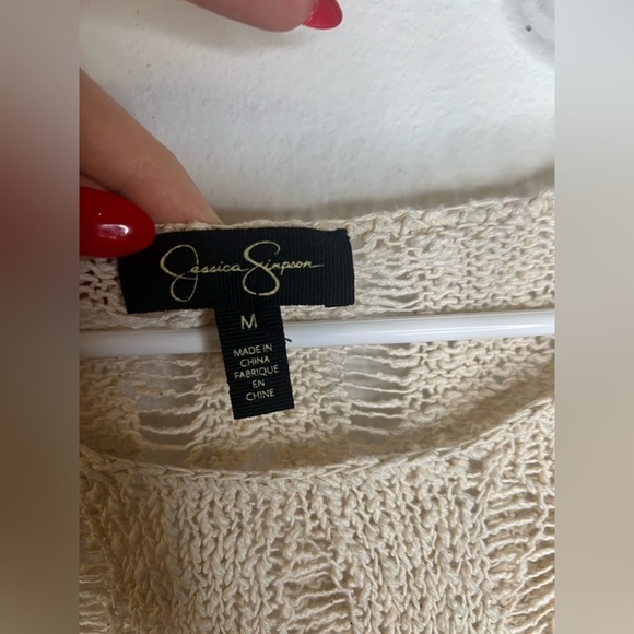 Jessica Simpson Cream Crew Neck Sweater with Textured Knit - Picture 4 of 5